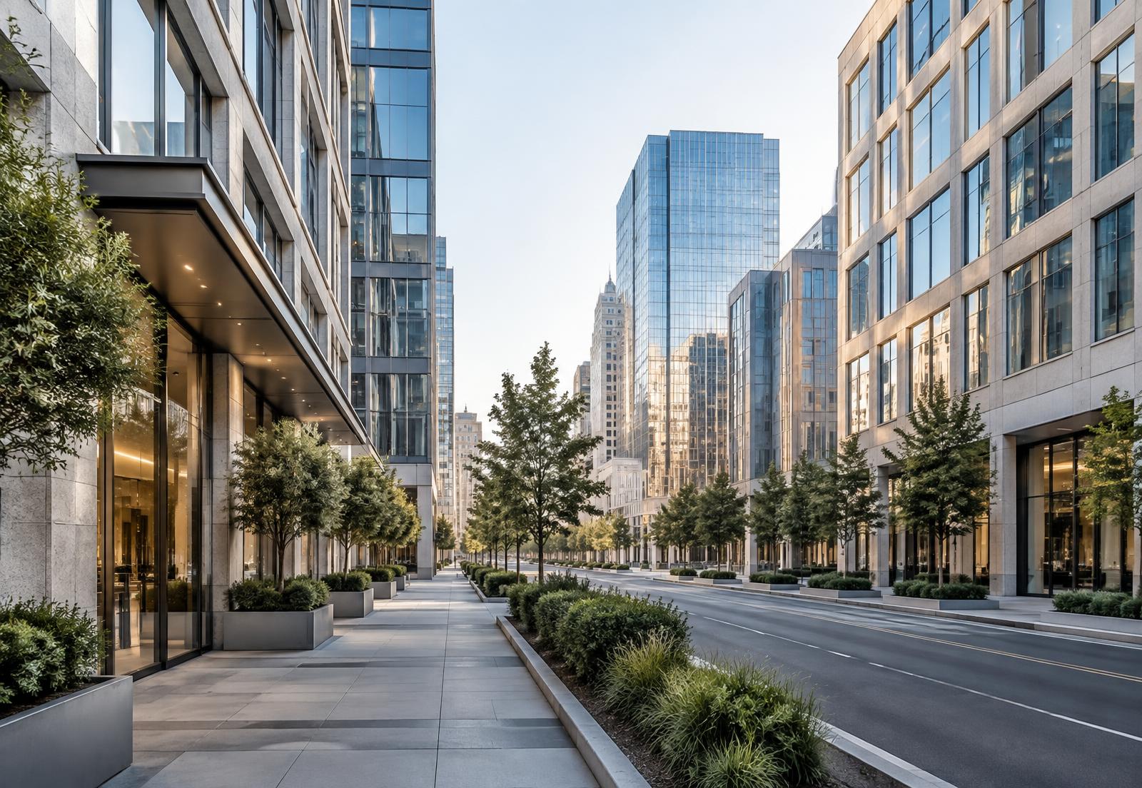 Clean modern commercial buildings in a premium city district