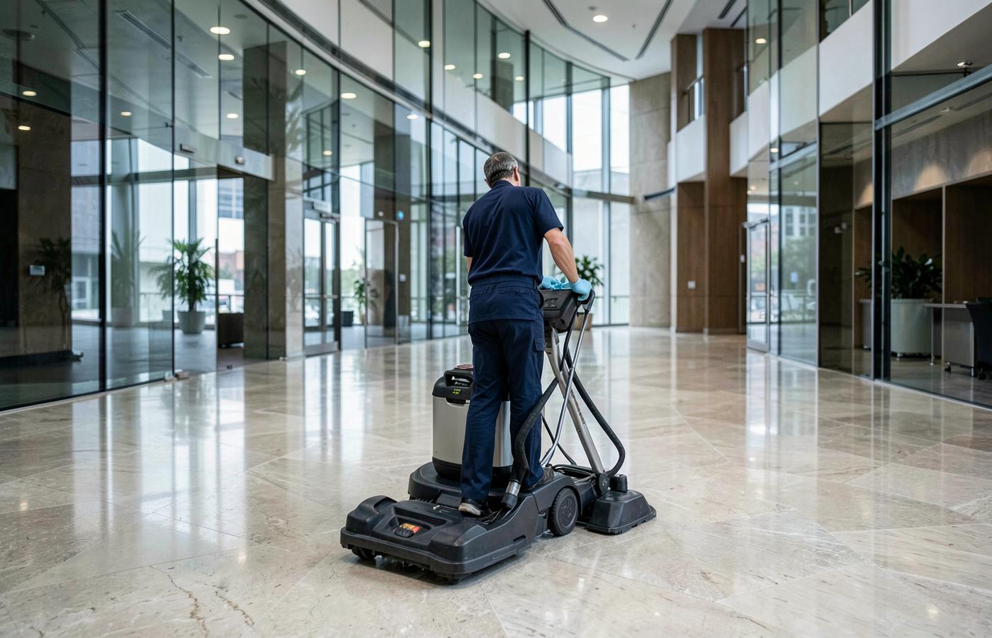 Professional commercial floor care in a modern lobby